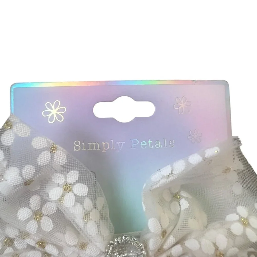 Simply Petals Hair Bows Clips White Floral Black Red Gold Stars Tulle 4.5